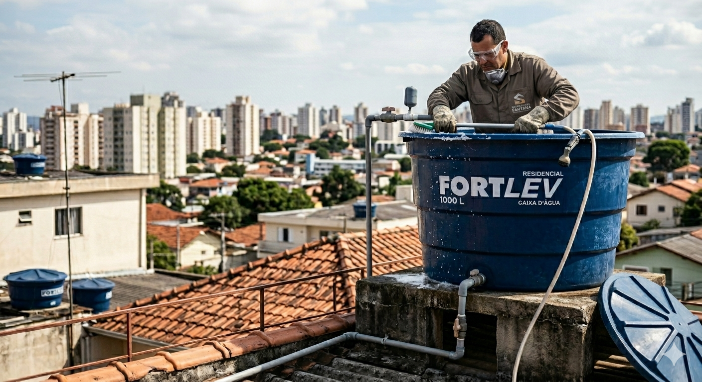 Limpeza profissional de caixa d’água realizada pela Empreiteira Santana